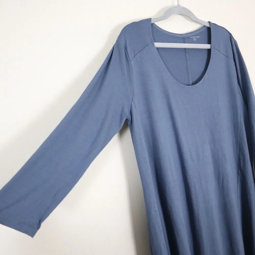 Garnet Hill Size S Scoop Neck Jersey Knit Trapeze Dress 3/4 Sleeve Blue - Picture 5 of 11